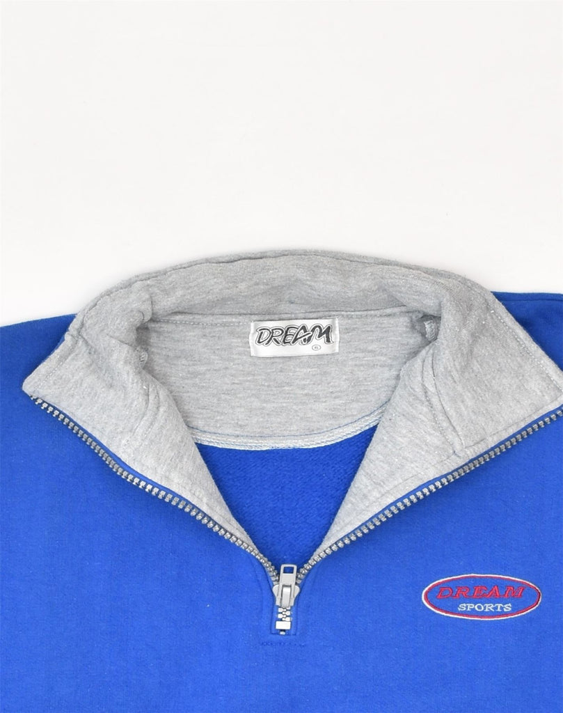 DREAM Mens Zip Neck Sweatshirt Jumper XL Blue Polyester | Vintage Dream | Thrift | Second-Hand Dream | Used Clothing | Messina Hembry 