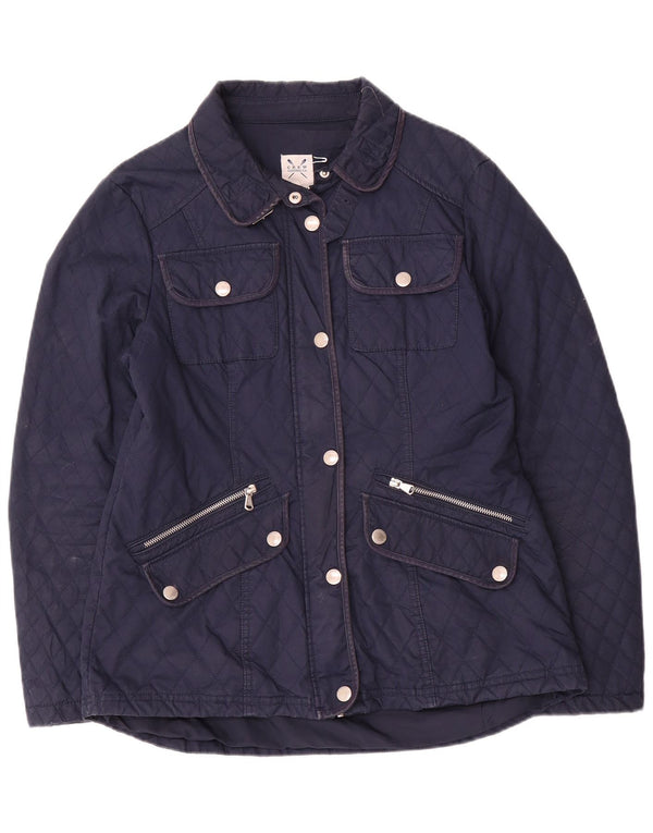 CREW CLOTHING Womens Quilted Jacket UK 14 Medium Navy Blue Cotton