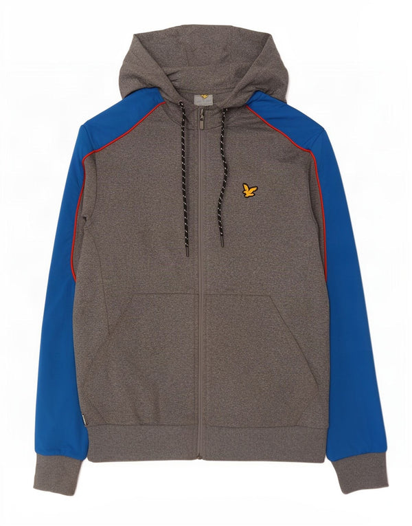 Lyle & Scott Mens Zip Hoodie Sweater Small Grey Colourblock Polyester