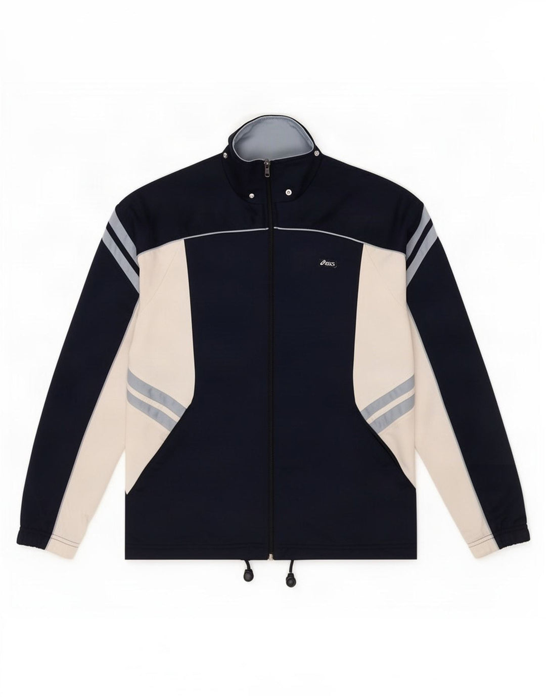 Asics Mens Tracksuit Top Jacket Medium Navy Blue Colourblock Polyester