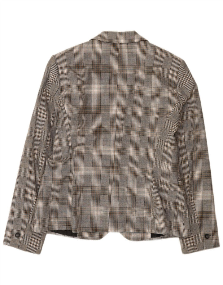 Zara Womens 1 Button Blazer Jacket EU 42 Large Grey Check Polyester