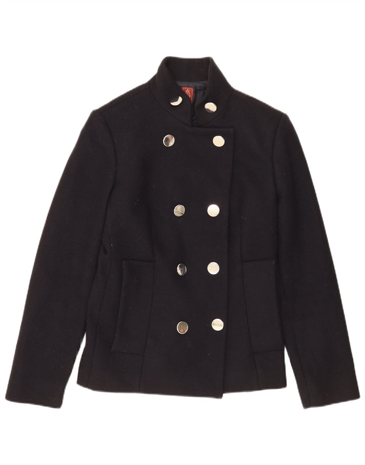 Dondup Womens Pea Coat IT 44 Medium Navy Blue Wool