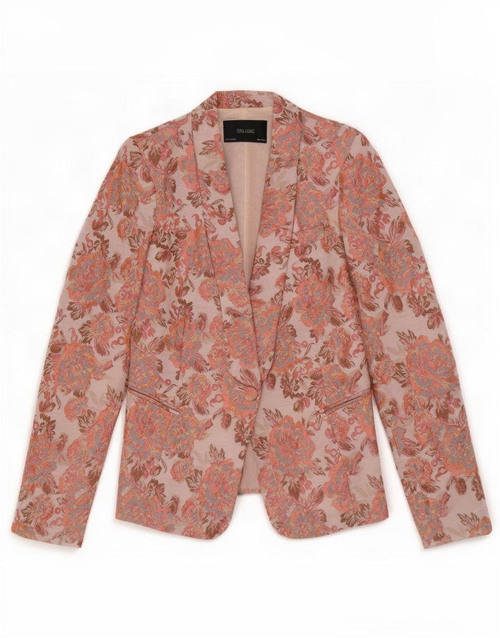 Zara Womens 1 Button Blazer Jacket UK 12 Medium Pink Floral Polyester