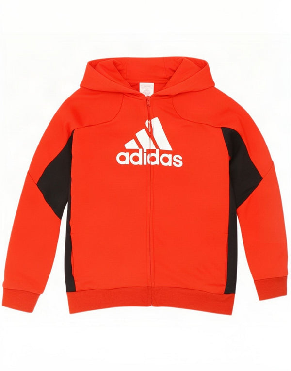 Adidas Boys Aeroready Graphic Zip Hoodie Sweater 9-10 Years Red Colourblock