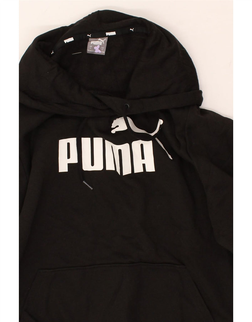 PUMA Womens Graphic Hoodie Jumper UK 16 Large Black Cotton | Vintage Puma | Thrift | Second-Hand Puma | Used Clothing | Messina Hembry 