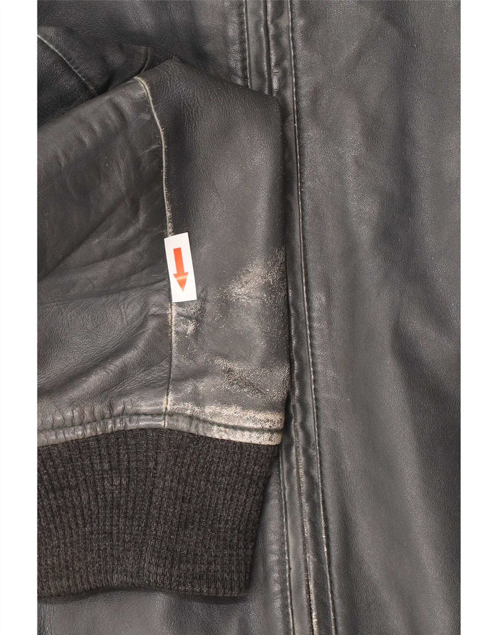 Trussardi Jeans Womens Bomber Leather Jacket IT 50 XL Navy Blue