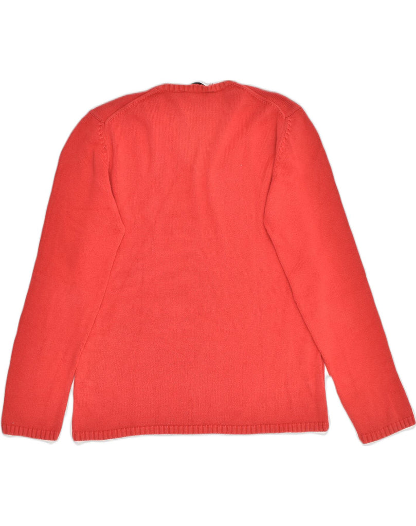 CONTE OF FLORENCE Womens V-Neck Jumper Sweater UK 14 Large Red Cotton | Vintage Conte of Florence | Thrift | Second-Hand Conte of Florence | Used Clothing | Messina Hembry 