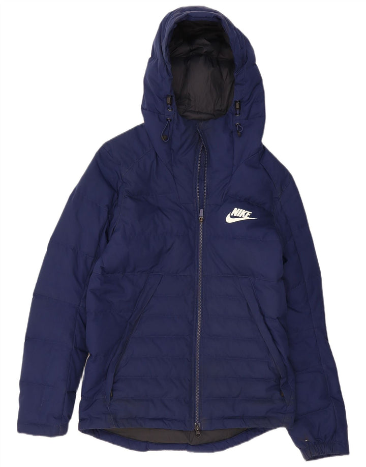Nike Mens Hooded Padded Jacket UK 36 Small Navy Blue Polyester