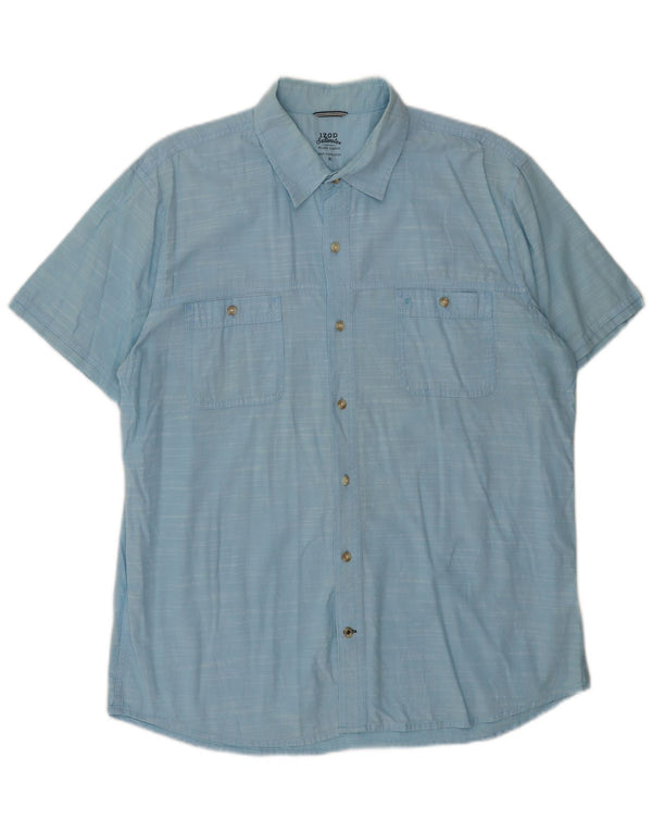 Izod Mens Salt Water Short Sleeve Shirt XL Blue Cotton