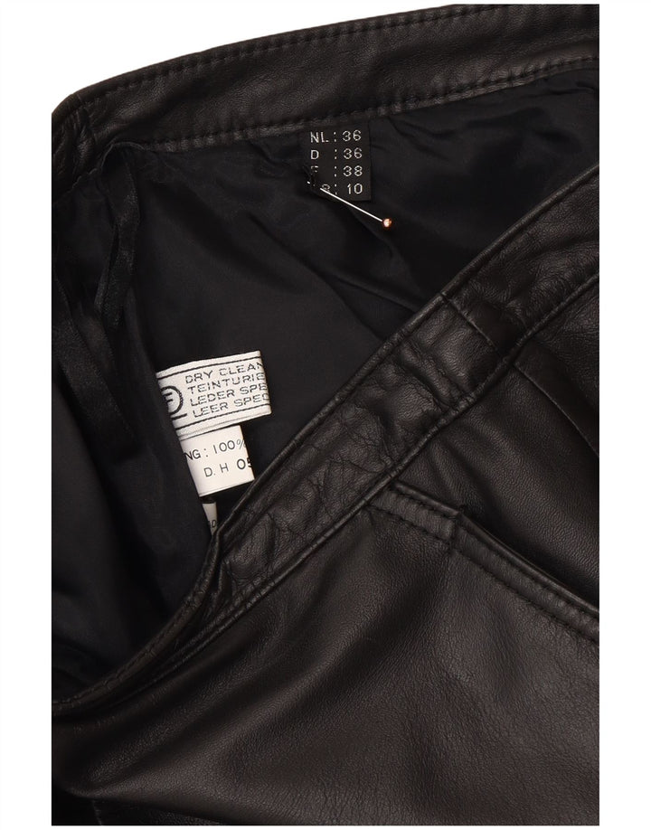 VINTAGE Womens Leather Skirt UK 10 Small W26  Black Leather