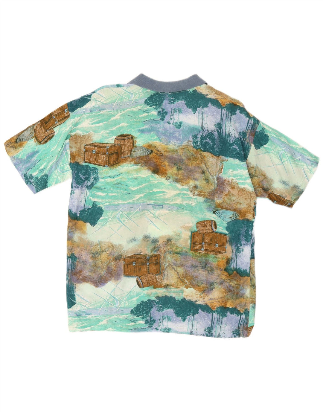 Vintage Mens Abstract Pattern Polo Shirt Medium Blue