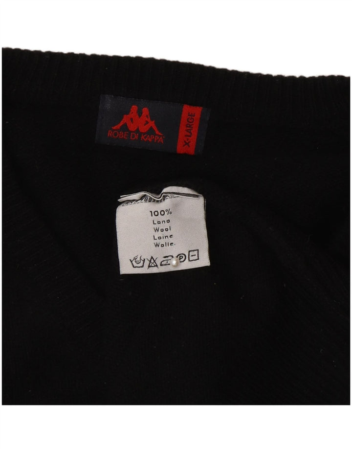 Kappa Mens V-Neck Jumper Sweater XL Black Wool
