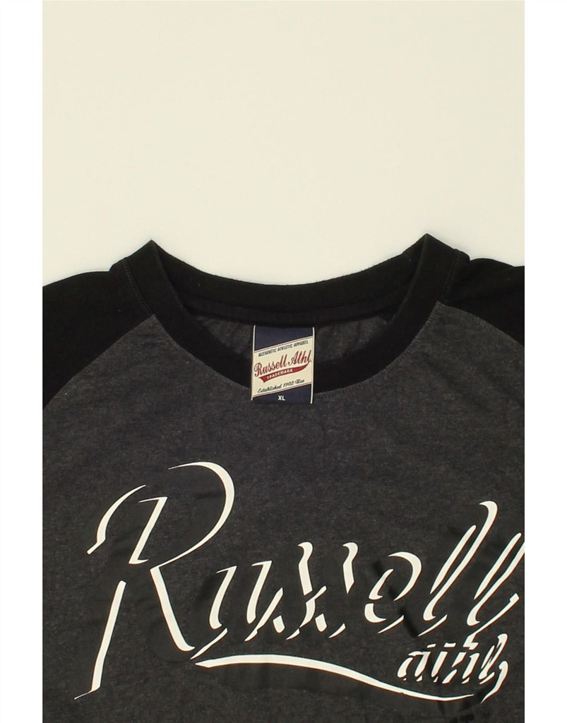 RUSSELL ATHLETIC Mens Graphic T-Shirt Top XL Grey Colourblock Cotton Vintage Russell Athletic and Second-Hand Russell Athletic from Messina Hembry 