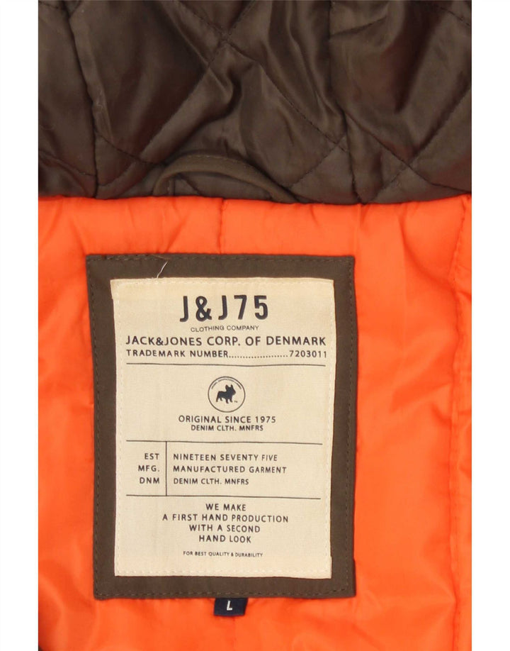 Jack & Jones Mens Hooded Bomber Jacket UK 40 Large Khaki Polyester