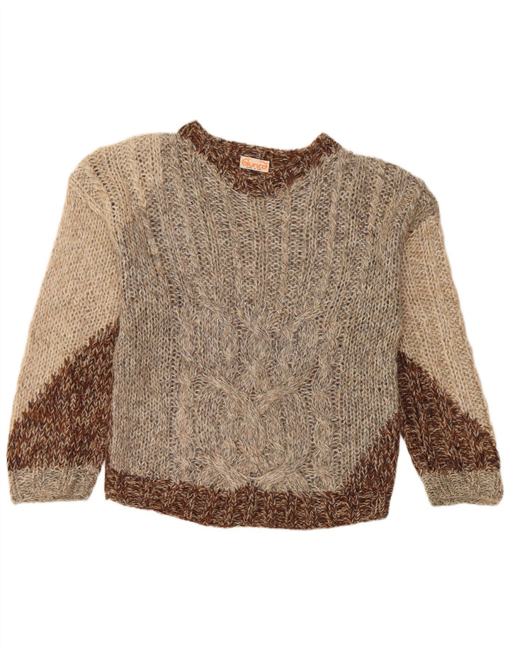 Giunco Womens Crew Neck Jumper Sweater UK 10 Small Brown Colourblock Mohair