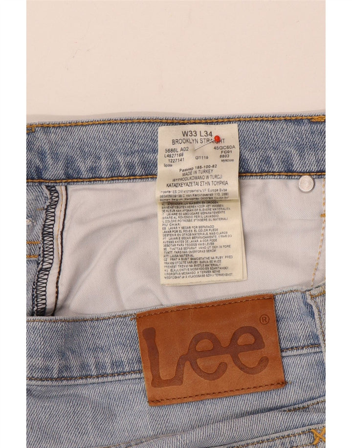Lee Mens Brooklyn Straight Jeans W33 L32 Blue Cotton