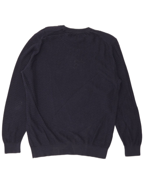 Gant Mens Crew Neck Jumper Sweater Large Navy Blue Chevron Cotton