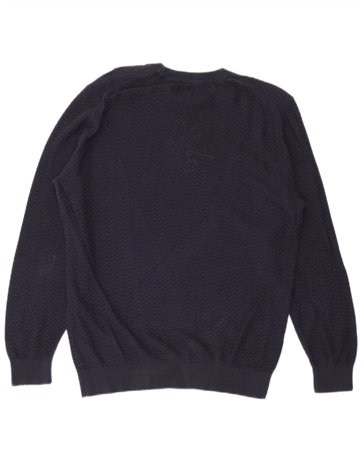 Gant Mens Crew Neck Jumper Sweater Large Navy Blue Chevron Cotton