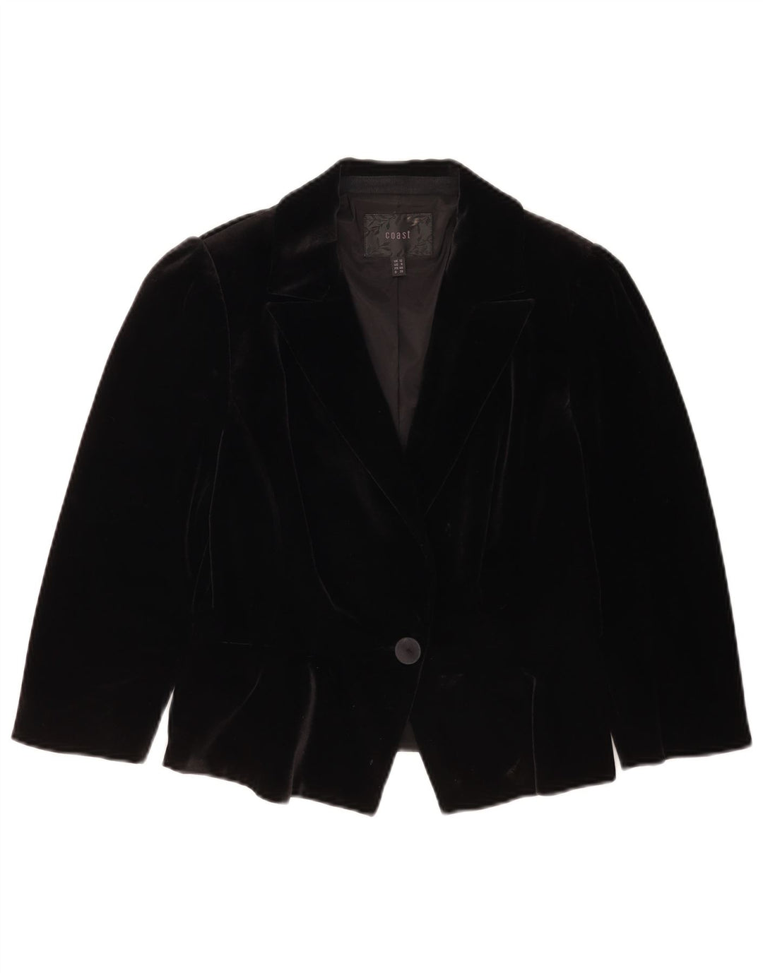 Coast Womens 1 Button Velvet Blazer Jacket UK 12 Medium Black Polyester