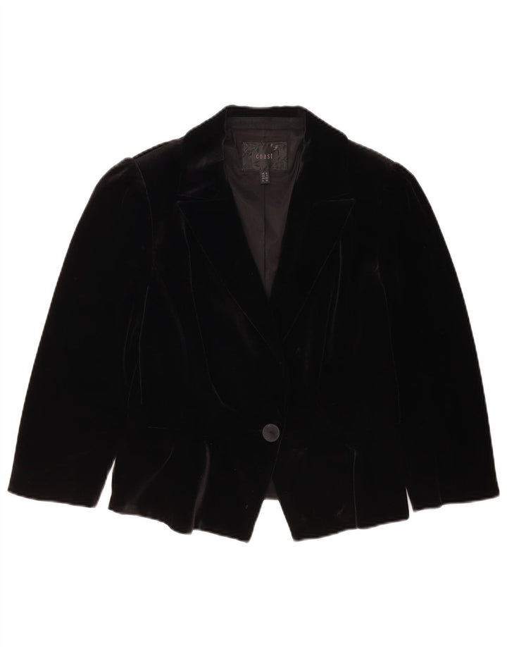 Coast Womens 1 Button Velvet Blazer Jacket UK 12 Medium Black Polyester