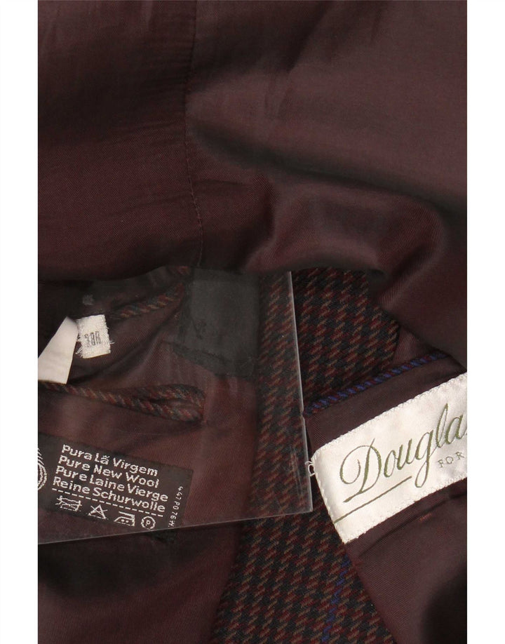 Douglas Mens 2 Button Blazer Jacket UK 38 Medium Burgundy Houndstooth