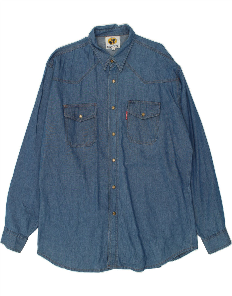 VINTAGE Mens Denim Shirt Large Blue Cotton | Vintage Vintage | Thrift | Second-Hand Vintage | Used Clothing | Messina Hembry 