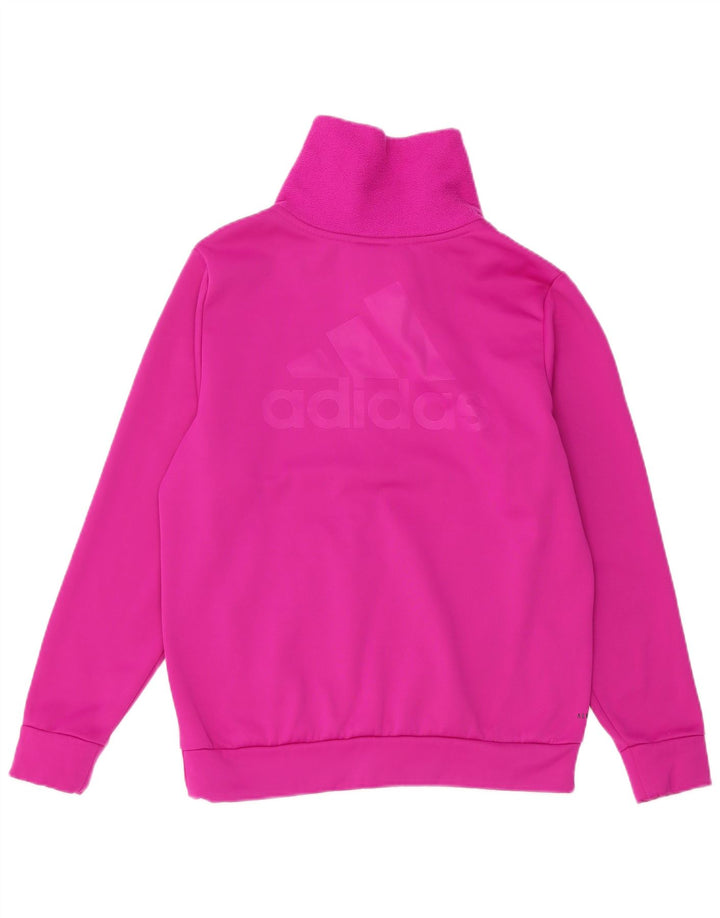 ADIDAS Girls Zip Neck Graphic Sweatshirt Jumper 13-14 Years Pink Polyester