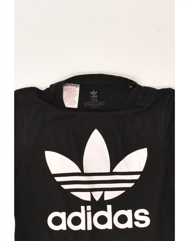 ADIDAS Girls Graphic T-Shirt Top 7-8 Years XS Black Cotton | Vintage Adidas | Thrift | Second-Hand Adidas | Used Clothing | Messina Hembry 