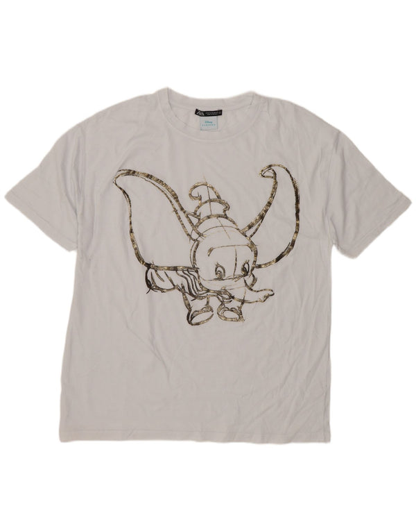 Zara Womens Dumbo Graphic T-Shirt Top UK 14 Medium White Animal Print