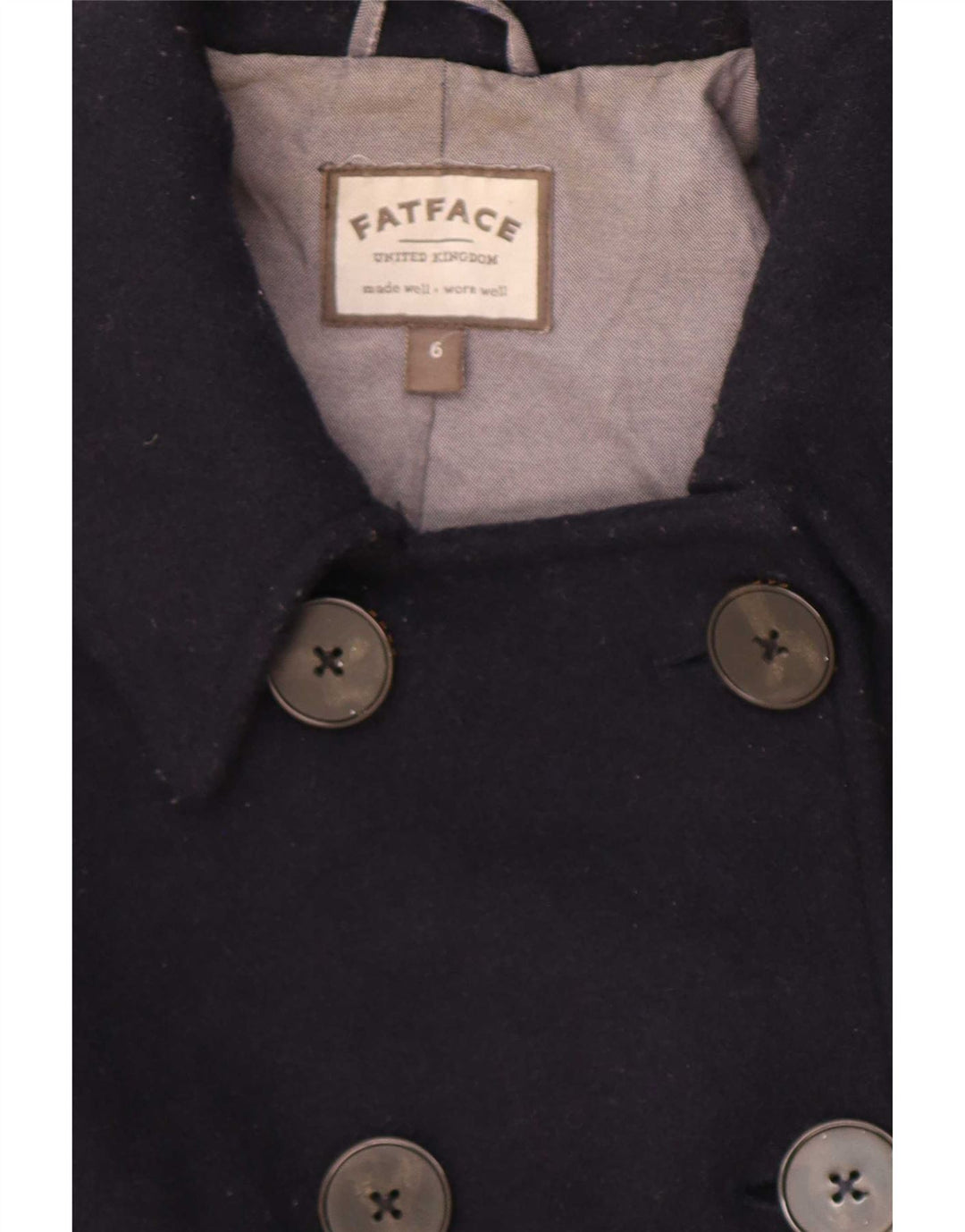 Fat Face Womens Pea Coat UK 10 Small Navy Blue Wool