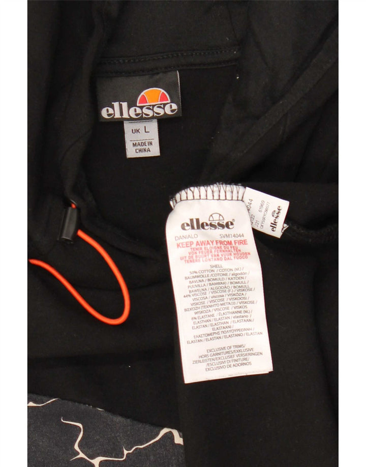 Ellesse Mens Hoodie Jumper Large Black Geometric Cotton