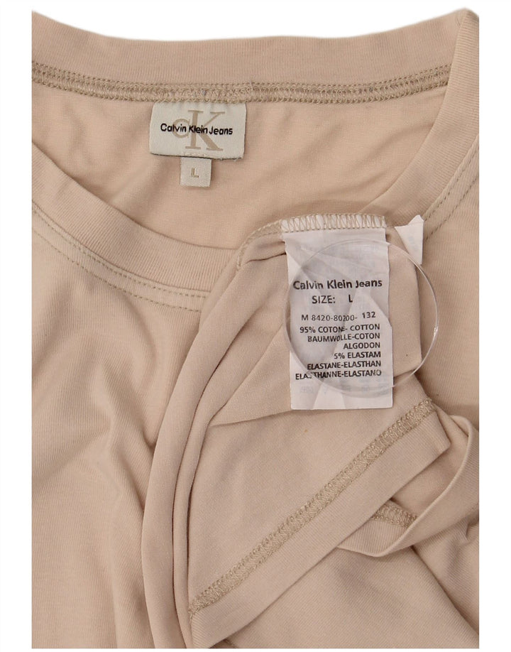 CALVIN KLEIN JEANS Mens T-Shirt Top Large Beige Cotton