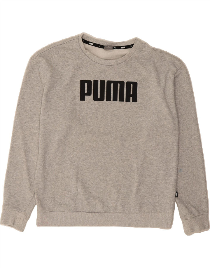 PUMA Womens Graphic Sweatshirt Jumper UK 14 Medium Grey Flecked Cotton Vintage Puma and Second-Hand Puma from Messina Hembry 