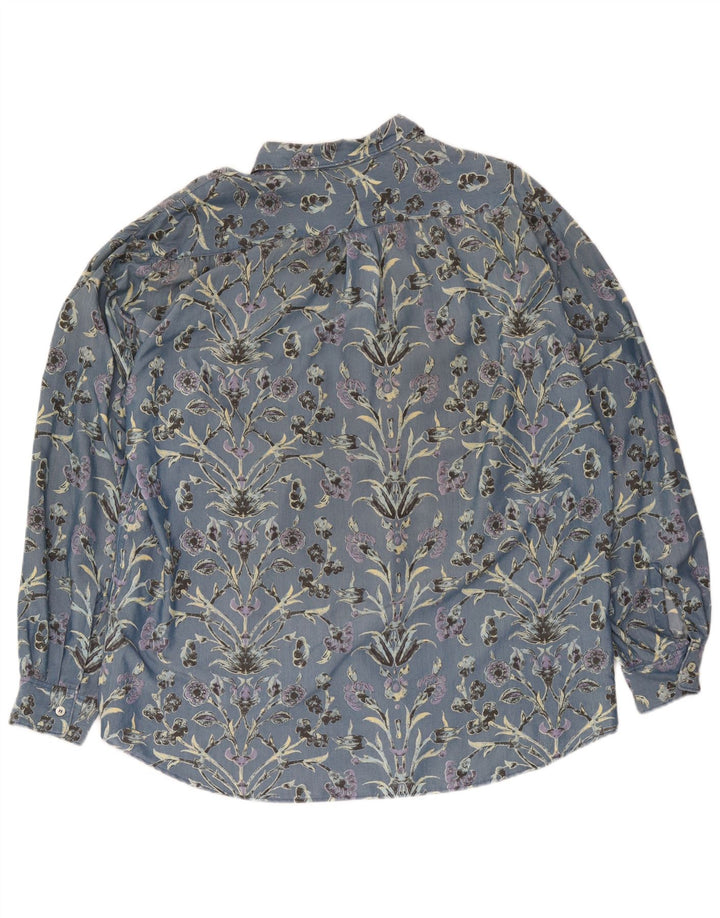 Vintage Mens Shirt XL Blue Floral Cotton