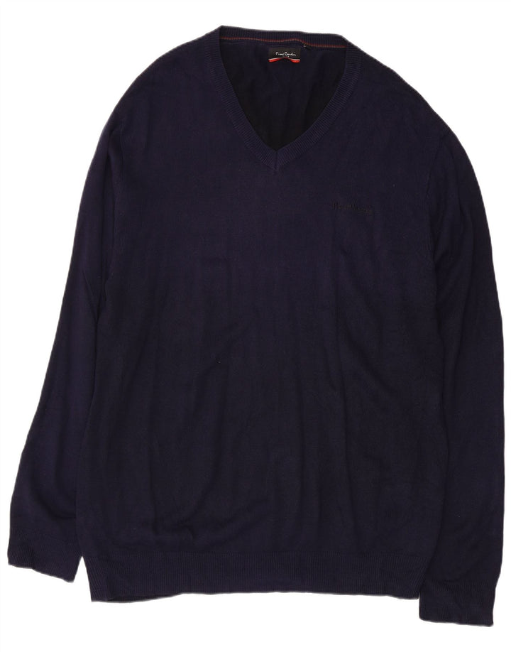 PIERRE CARDIN Mens V-Neck Jumper Sweater 2XL Navy Blue Acrylic