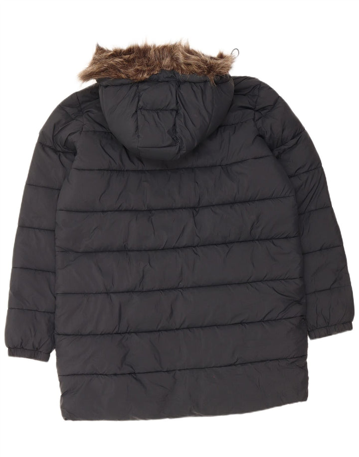 SUPERDRY Womens Hooded Padded Coat UK 14 Large Black Nylon