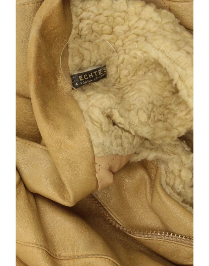 Vintage Mens Sherpa Leather Jacket IT 52 XL Beige Leather