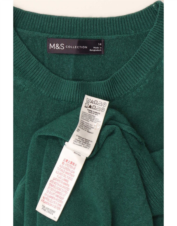 Marks & Spencer Womens Crew Neck Jumper Sweater UK 14 Medium Green Acrylic