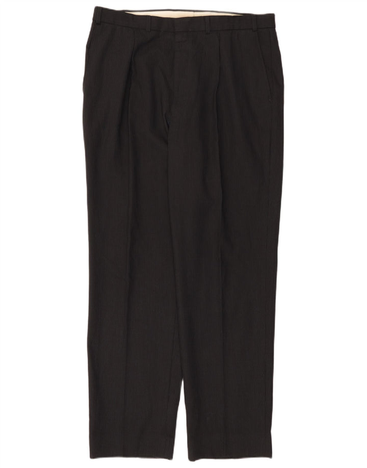 Marks & Spencer Mens Pegged Suit Trousers W36 L33 Black Pinstripe Polyester