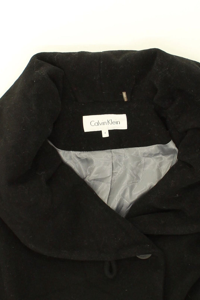 CALVIN KLEIN Womens Double Breasted Coat US 4 Small Black Wool | Vintage Calvin Klein | Thrift | Second-Hand Calvin Klein | Used Clothing | Messina Hembry 