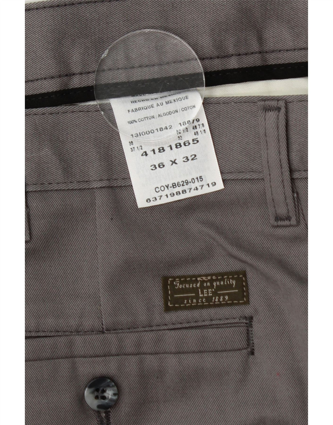 LEE Mens Pegged Chino Trousers W36 L32  Grey Cotton