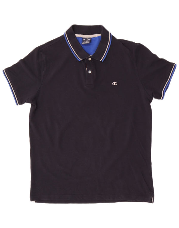 Champion Mens Polo Shirt Large Navy Blue Striped Cotton
