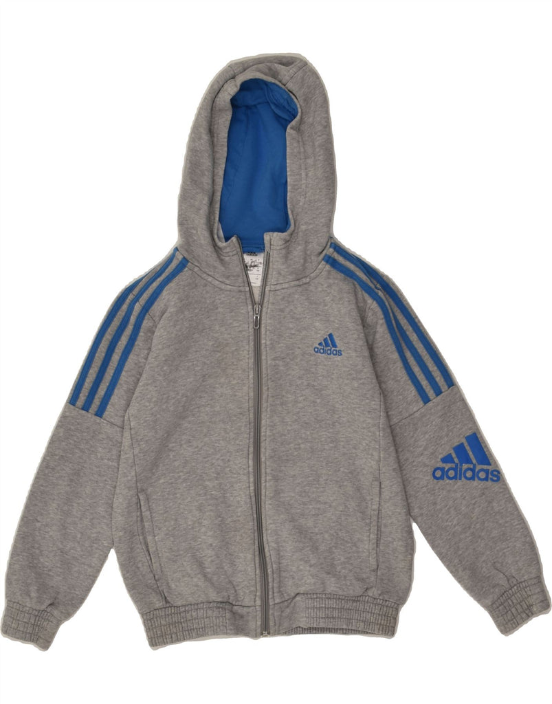 ADIDAS Boys Graphic Zip Hoodie Sweater 9-10 Years Grey Cotton | Vintage Adidas | Thrift | Second-Hand Adidas | Used Clothing | Messina Hembry 