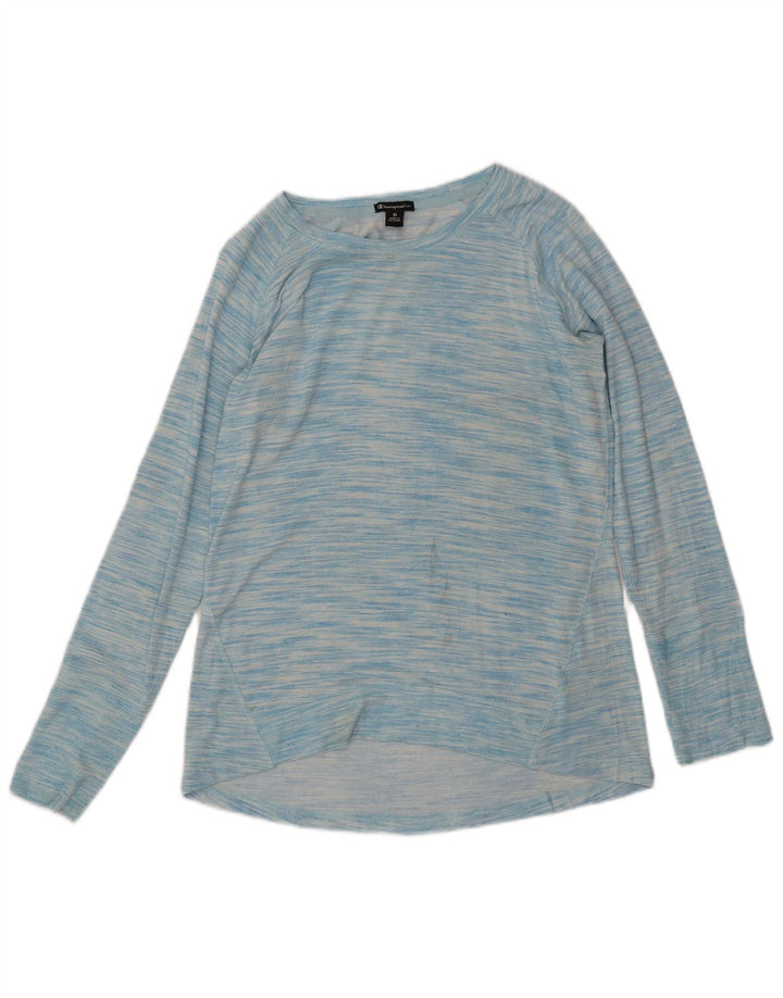 CHAMPION Womens Sweatshirt Jumper UK 14 Medium Blue Flecked Rayon