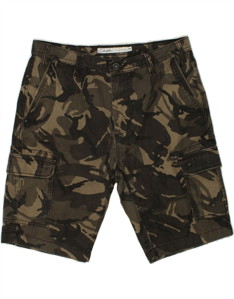 CLAYTON Mens Cargo Shorts IT 46 Small W29 Khaki Camouflage Polyester | Vintage Clayton | Thrift | Second-Hand Clayton | Used Clothing | Messina Hembry 