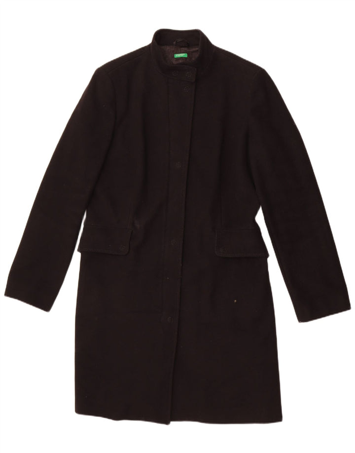 Benetton Womens Overcoat IT 46 Large Black Wool