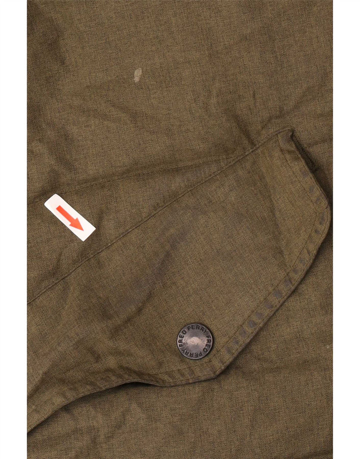 Fred Perry Mens Hooded Padded Jacket UK 38 Medium Khaki