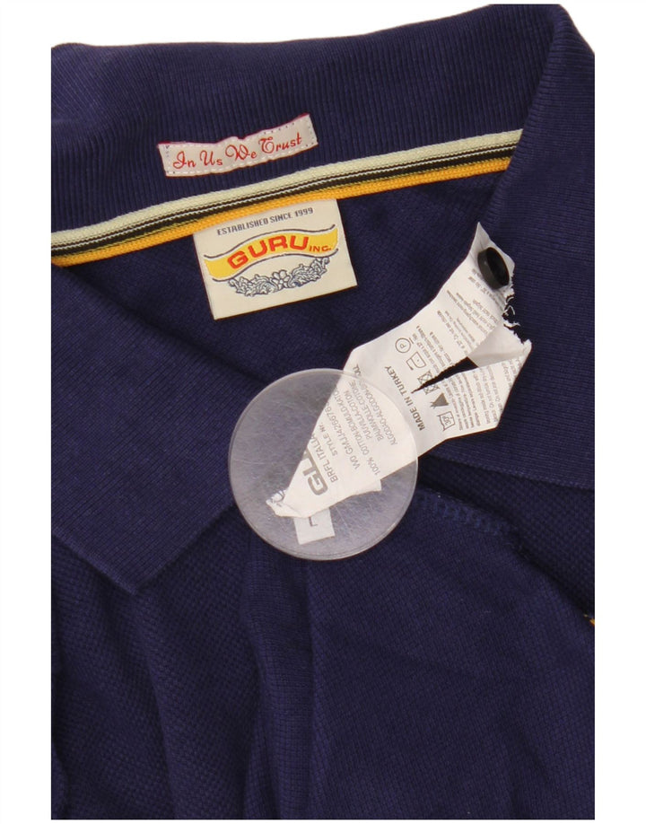 Guru Mens Long Sleeve Polo Shirt Large Navy Blue Cotton