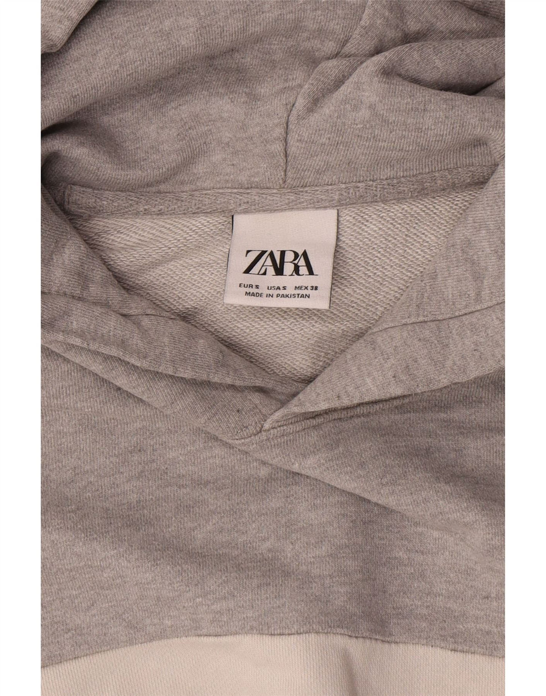 Zara Mens Hoodie Jumper Small Grey Colourblock Cotton