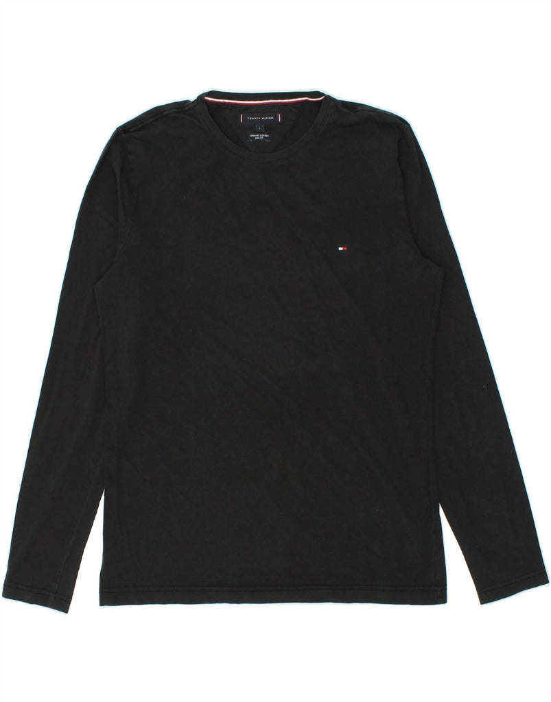 TOMMY HILFIGER Mens Slim Fit Top Long Sleeve Large Black Cotton | Vintage Tommy Hilfiger | Thrift | Second-Hand Tommy Hilfiger | Used Clothing | Messina Hembry 